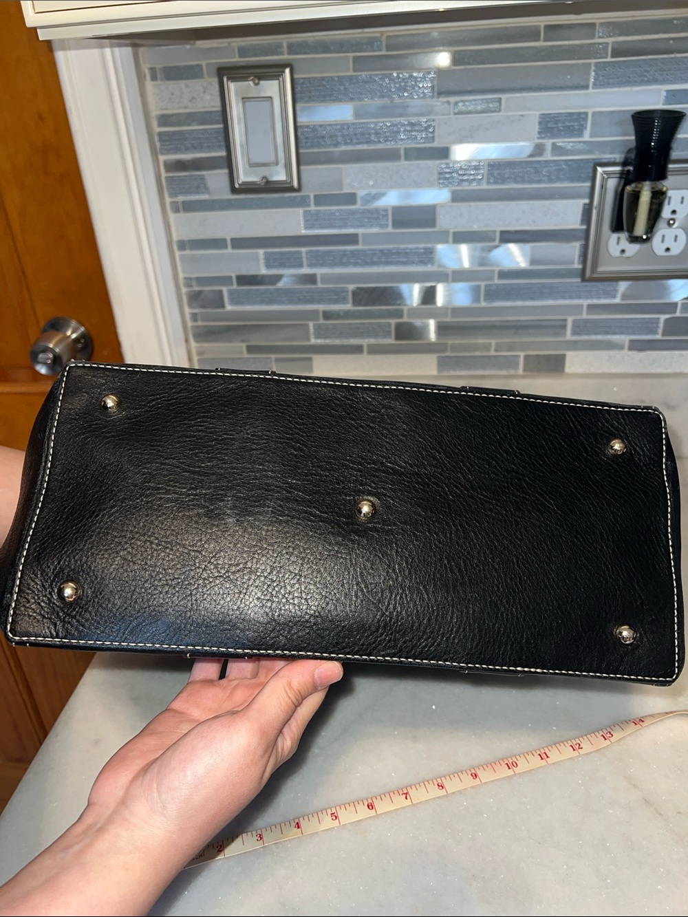 Dooney & Bourke Black Pebbled Leather Tote with Contrast Stitching - Picture 5 of 6